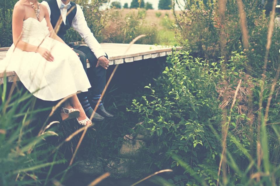 Sitting together on a wooden dock