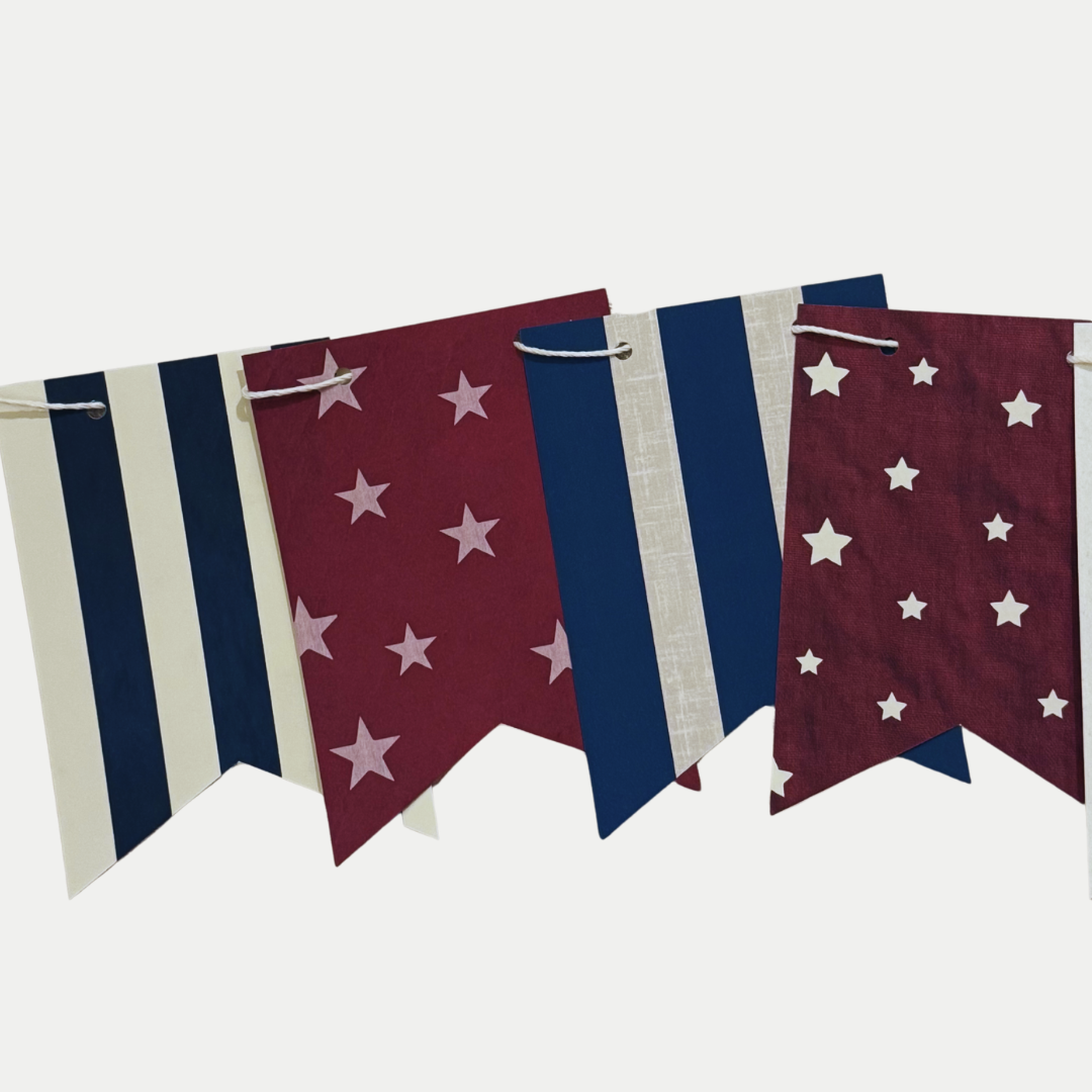 Bunting with red, white, and blue colors on a white background