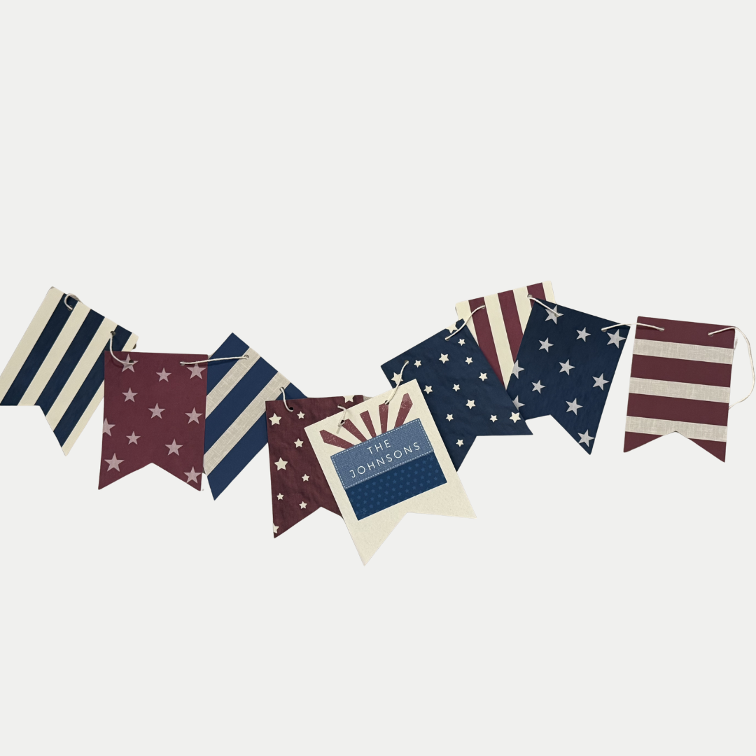 Decorative banner with American flag design on a white background