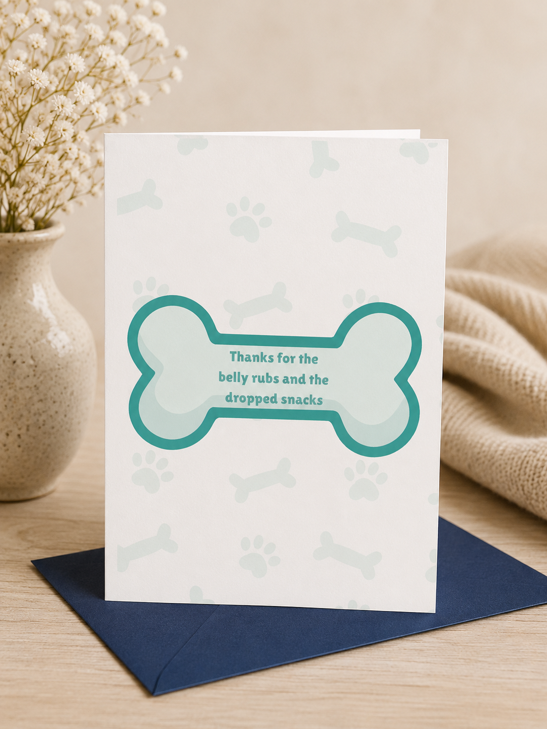 Dog dad Father's Day card with a bone reading thanks for the belly rubs and the dropped snacks