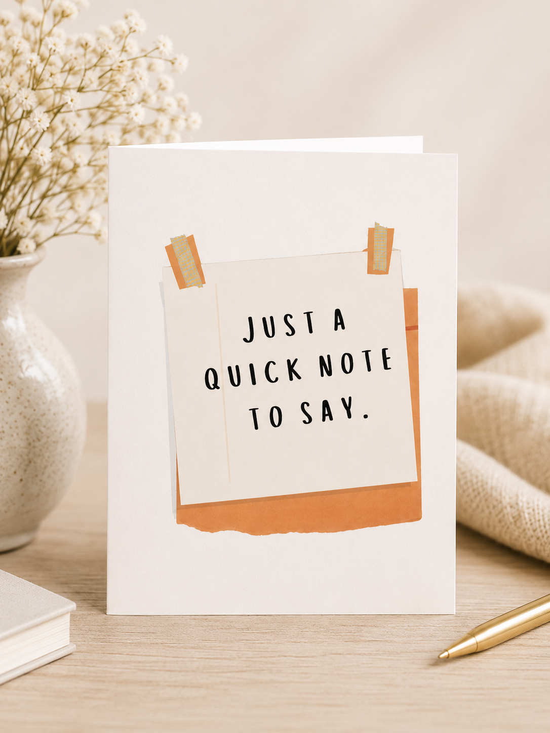 Funny Father's Day card with a sticky note that reads just a quick note to say
